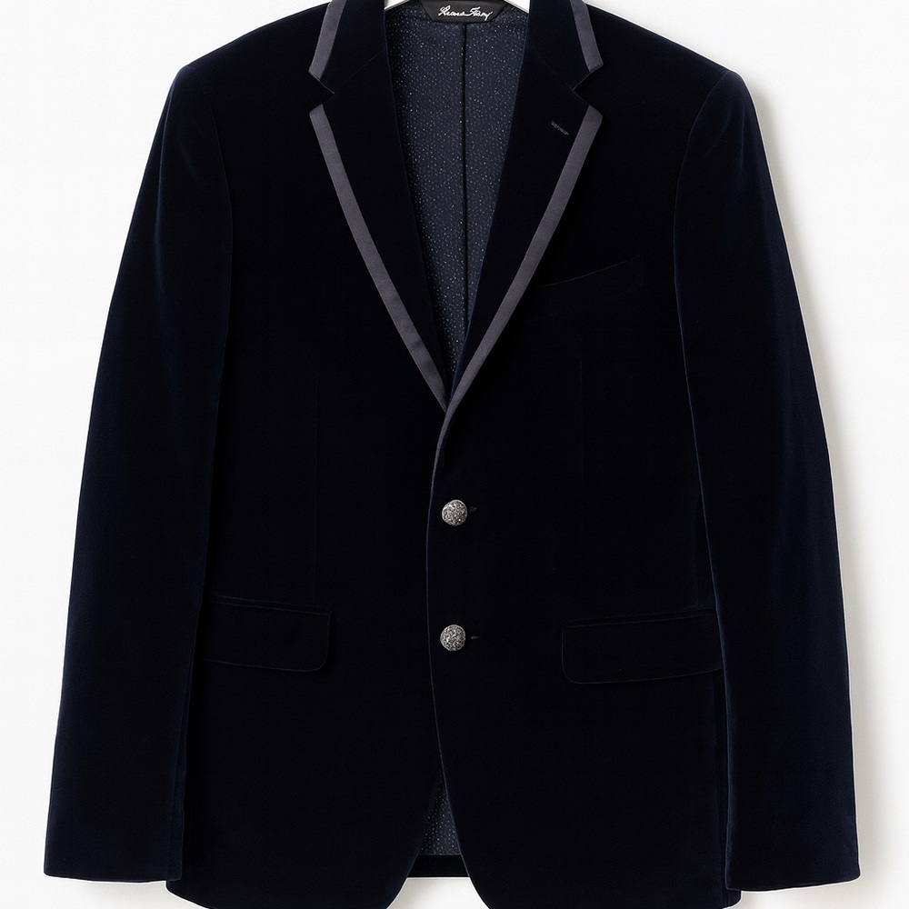 Men's Navy Velvet Blazer with satin trim Made in Italy